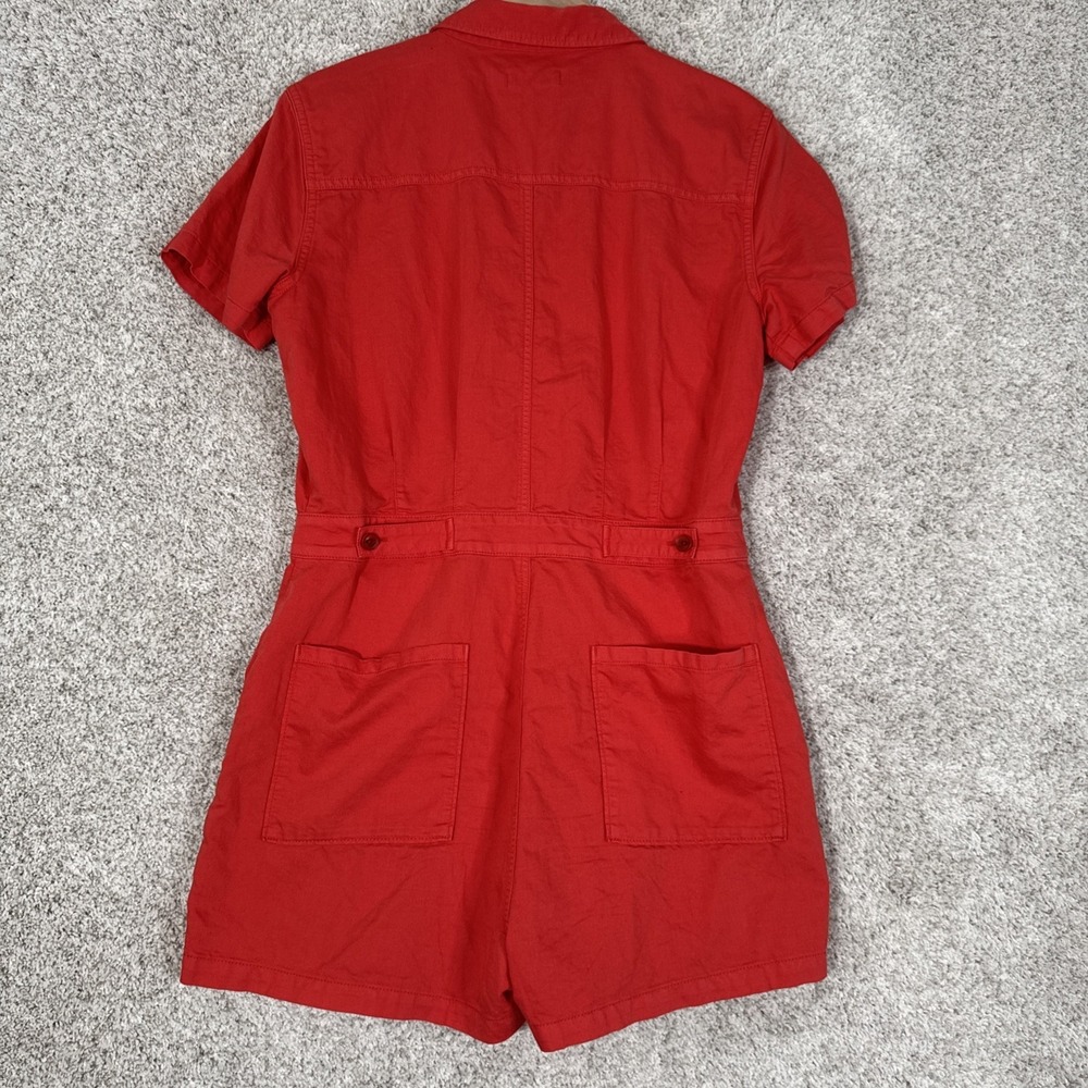 Outerknown S.E.A. Suit Shortall Utility Romper Coral Red Cotton Linen - S - Picture 5 of 9